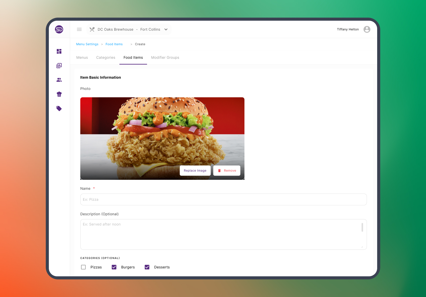 Smart Dining web dashboard showing menus, shifts, and operational controls